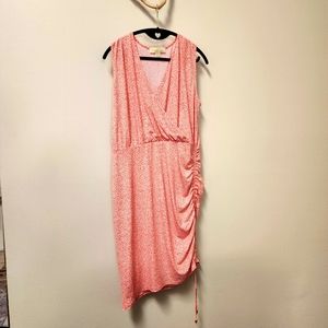Michael Kors Orange and White Floral Side Ruched Dress - Sz L